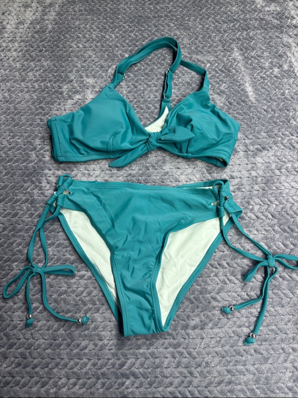Cupshe Teal Knot-Front Two-Piece Bikini Set